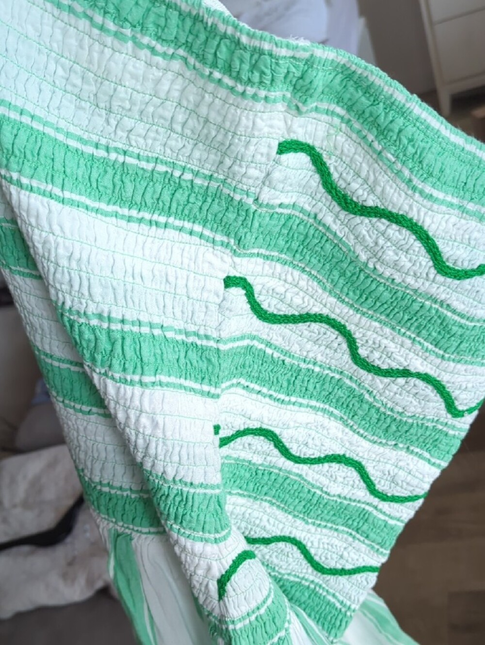 NWT🔖XL Anthropologie Strapless Green and White Smocked Dress - Picture 9 of 12